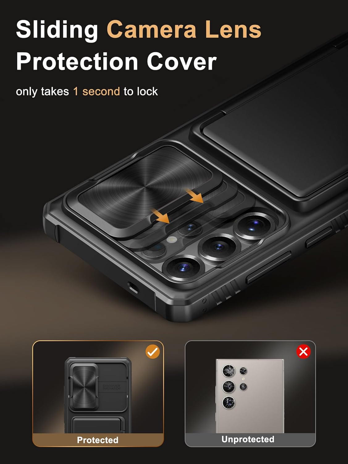 Vihibii for Samsung Galaxy S25 Ultra Case with Card Holder (4 Cards), RFID Blocking & Slide Camera Cover, Military Grade Drop Protection, Rugged Hard Back & Silicone Edge Wallet Case, 6.9" 2025, Black - Image 3