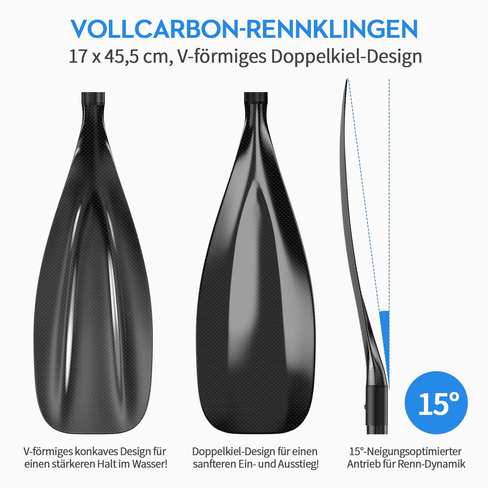FOWAWU Halbcarbon- / Carbon-SUP-Paddel – 3-teiliges verstellbares Paddel für Stand-up-Paddleboards – Leichtes & schwimmendes Ruder für SUP-Bretter