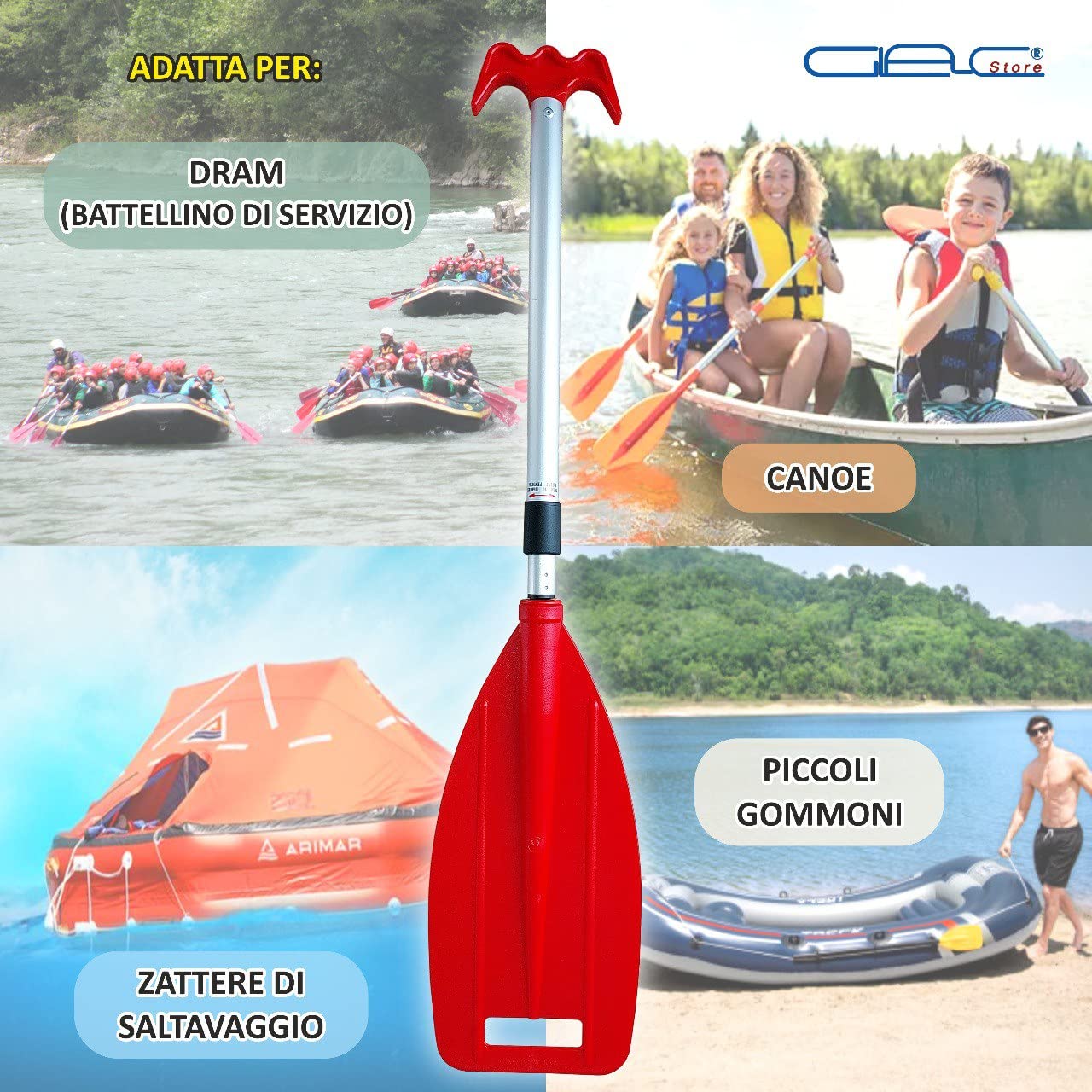 Pagaia Telescopica Portatile con Sacca Lega Leggera di Alluminio ABS da 81 cm a 107 cm Canoa Kayak SUP Gommone