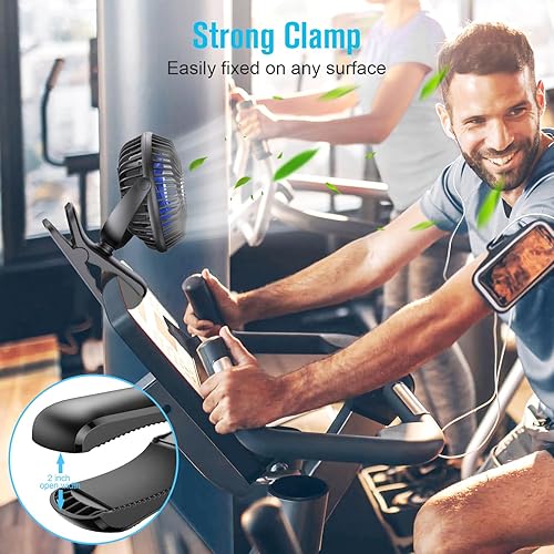 Miniatura 5 de BESKAR - Ventilador de escritorio USB, recargable, con clip, abrazadera, 4 velocidades y potente flujo de aire, pequeño, a batería, para carrito de