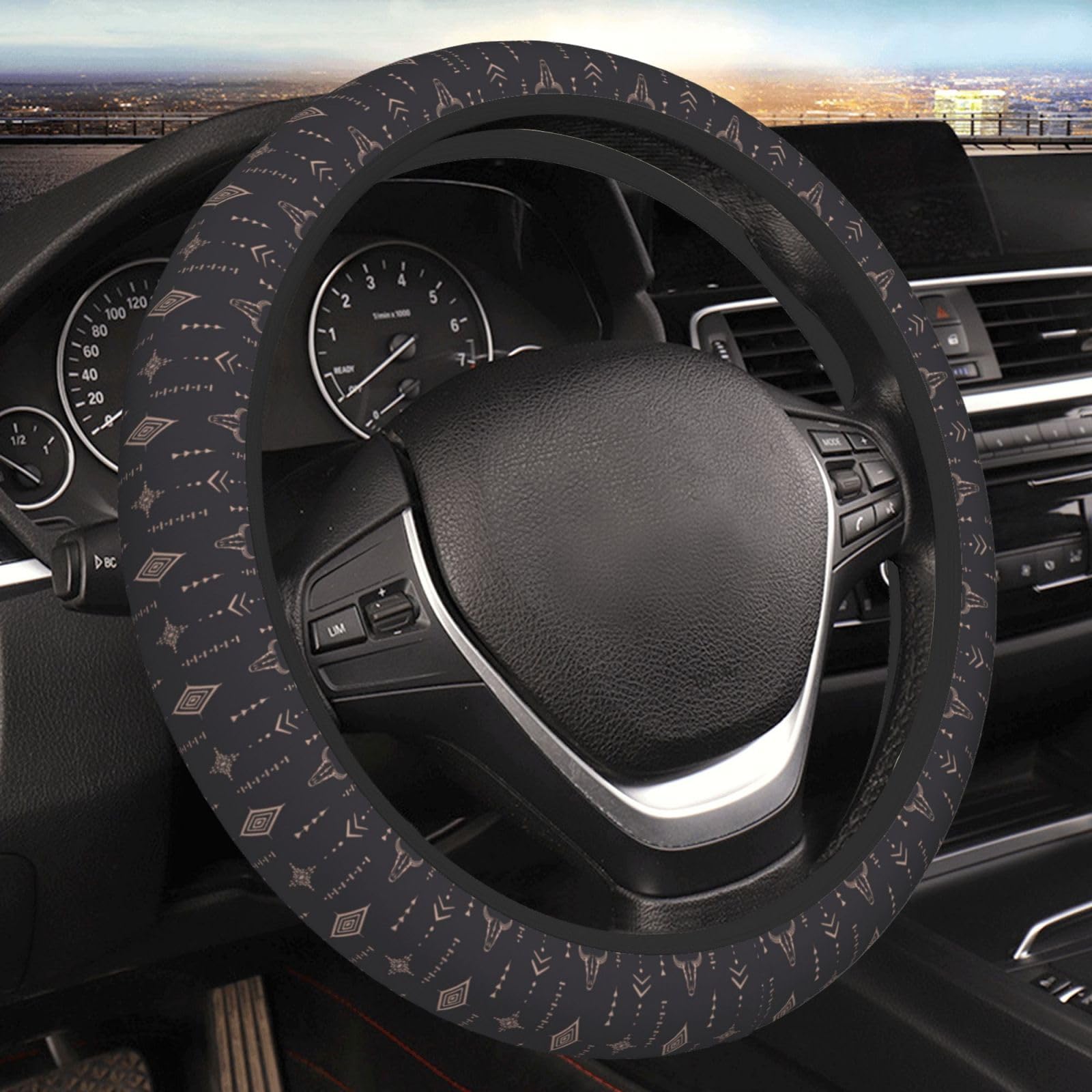 QZLAN Western Steering Wheel Cover for Car Universal Fit 15inch Cow Print Car Accessories