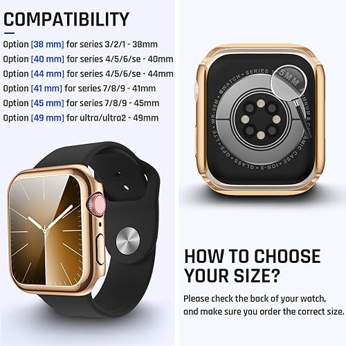 Miniatura 2 de Goton - Funda impermeable para Apple Watch SE de 40 mm (2. generación) Series 6 5 4, protector de pantalla de vidrio templado, de policarbonato duro