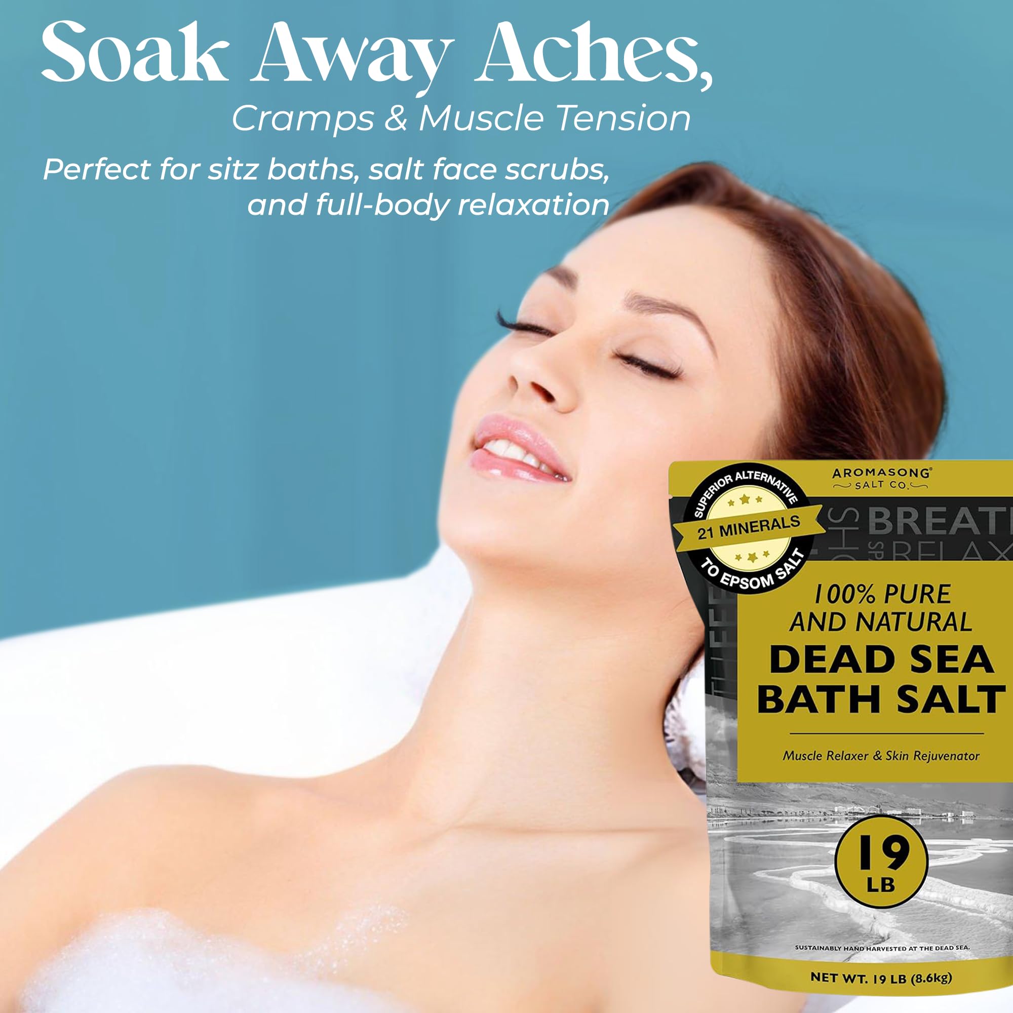 Aromasong Dead Sea Salt for Soaking – Coarse Grain Bath Salt Soak – 40 kg – odnawialne opakowanie – pozostawia skórę miękką i miękką sól Epsom
