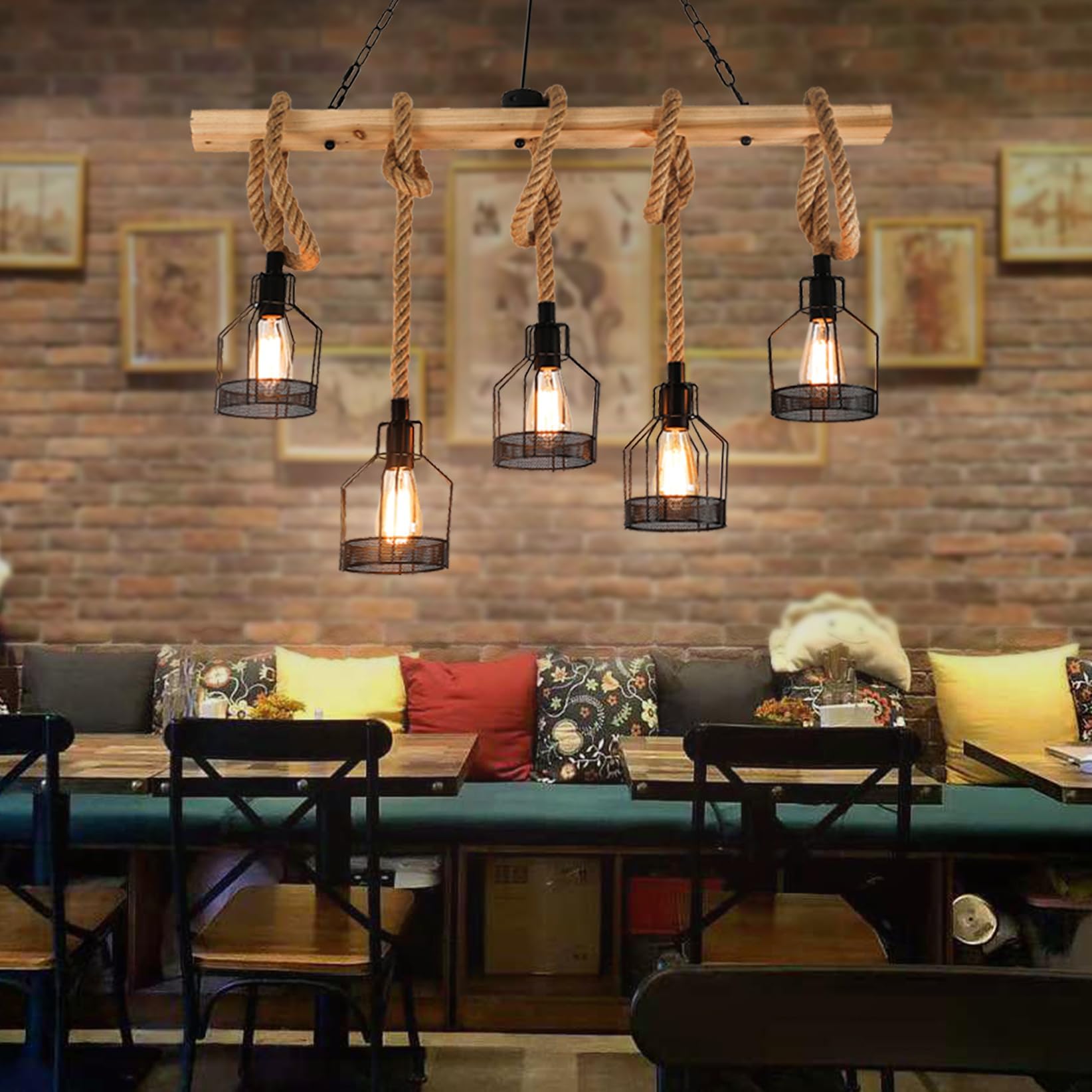 Suspension Luminaire Vintage Bois Et Métal - Lampe Industrielle Réglable Salle à Manger Cuisine - 3 Tailles