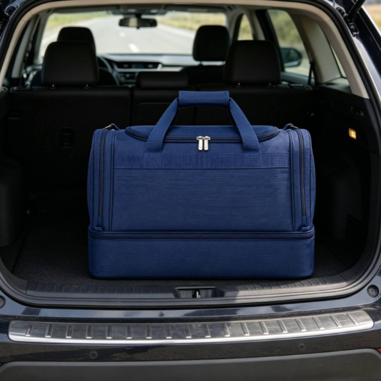 Borsone Viaggio Rettangolare Separazione Asciutto-Bagnato Borsone con Scomparto Separato Tessuto Oxford Borsa a Doppia Cerniera, Array, Blu Scuro, L
