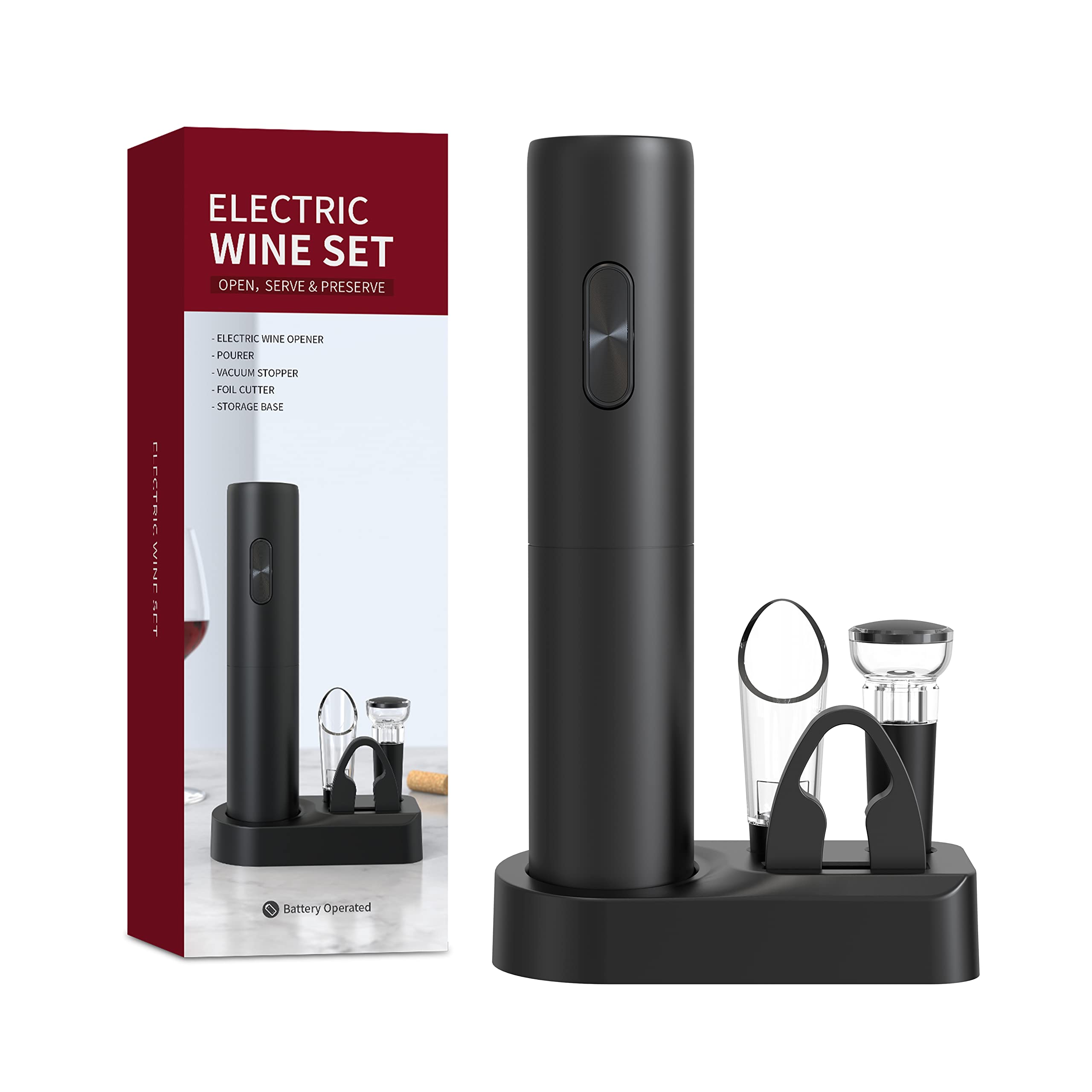Kit 4 Abridor De Garrafa Automático Saca Rolhas de Vinho (Pilha (Com Base))