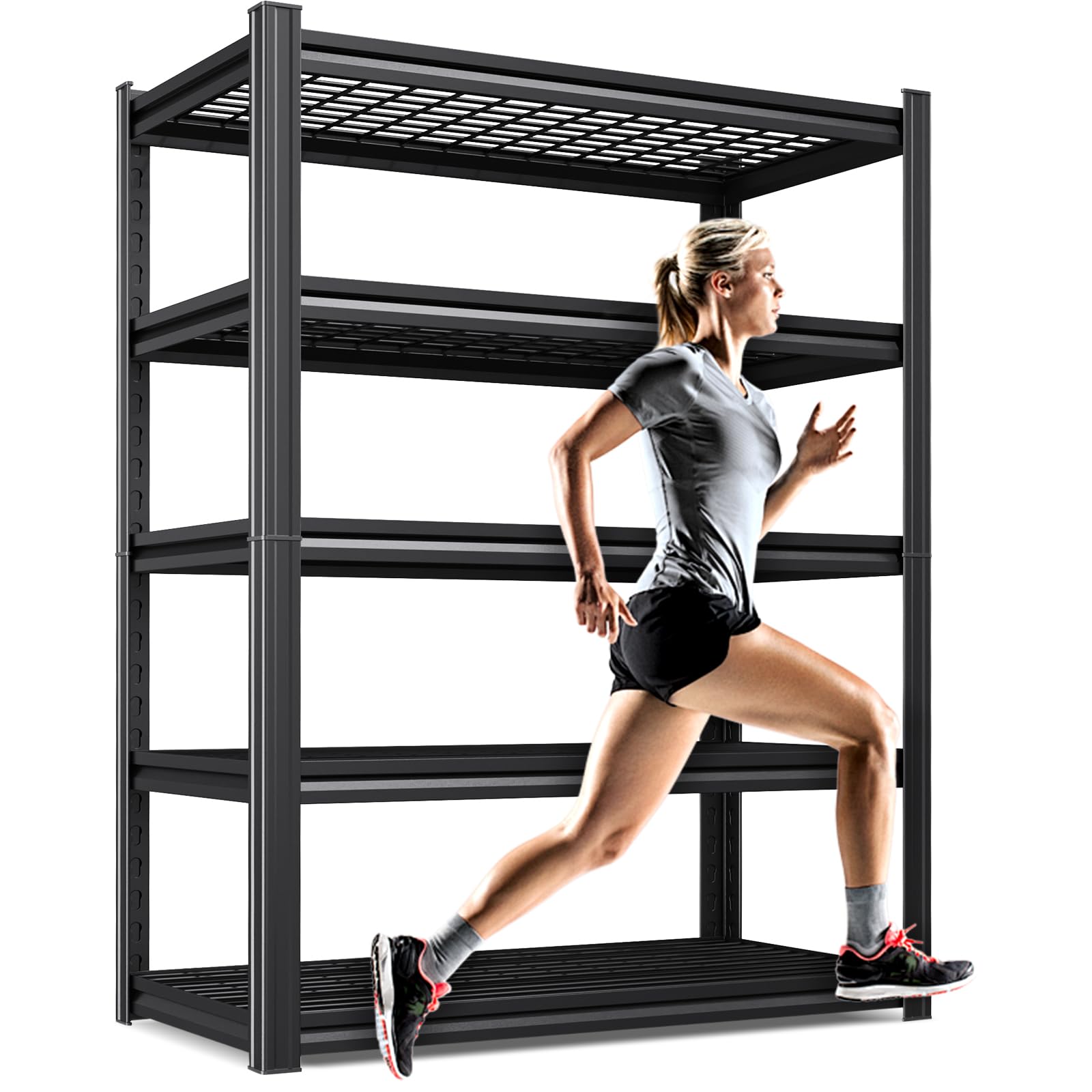 71" garage shelving 5-Tier Heavy Duty Metal Shelving Unit Adjustable Steel Storage Rack, 2500 lb Capacity, Utility Steel Shelf for Garage, Kitchen, Pantry, Warehouse Organizer 71"x35"x15.7" Black