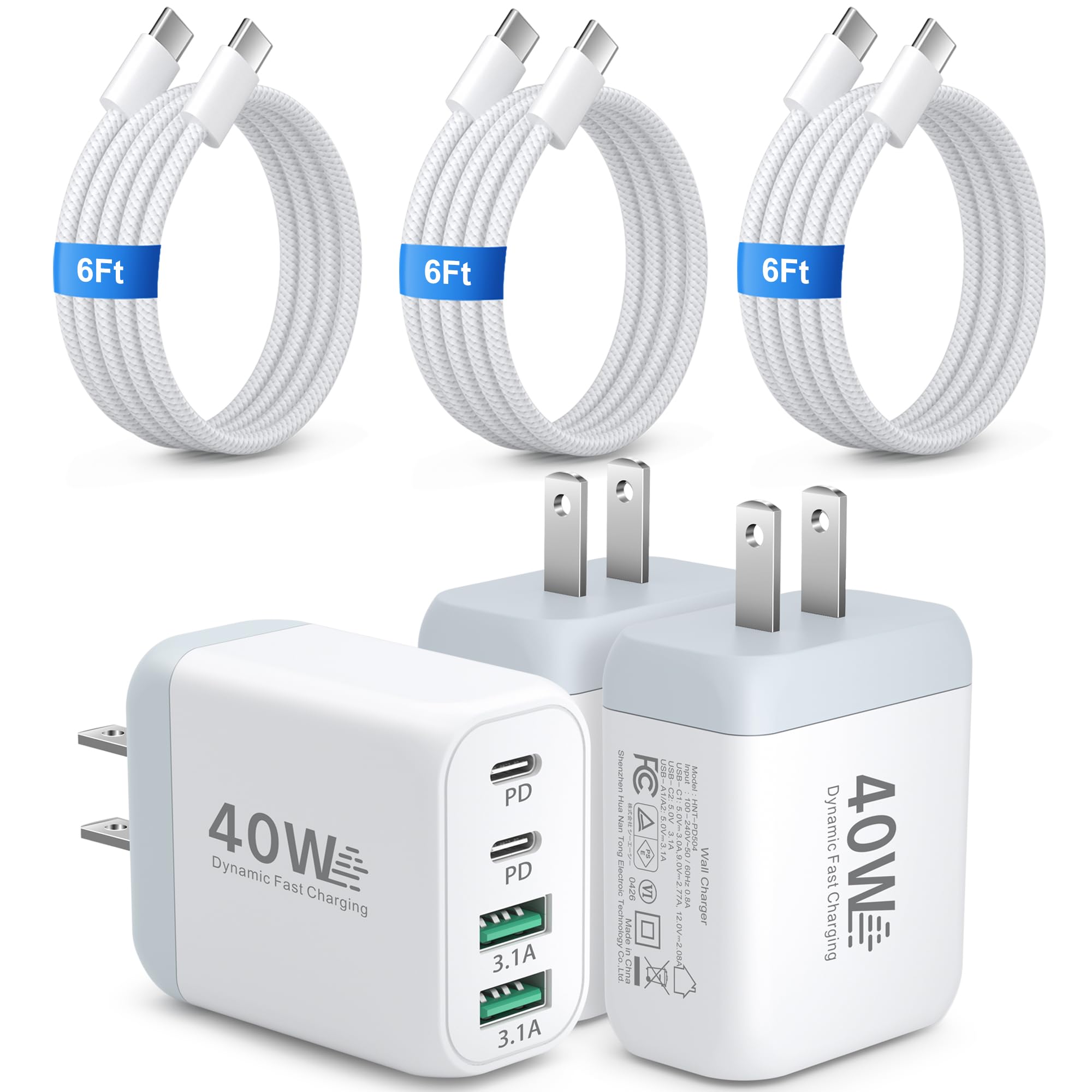 Paquete de 3 bloques de carga rápida USB C de 40 W para iPhone 17/16e/15