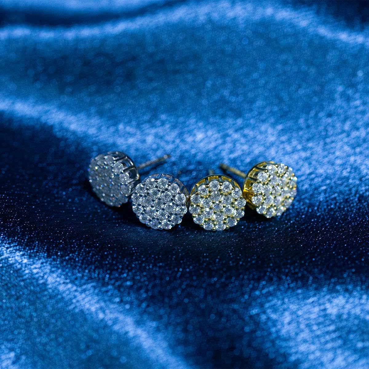 Round VVS Synthetic Moissanite S925 Stud Earrings Jewelry Gift for Men Women, 1.2ct Total Weight, S925 Sterling Silver, Round Cut, White/Gold - Image 4