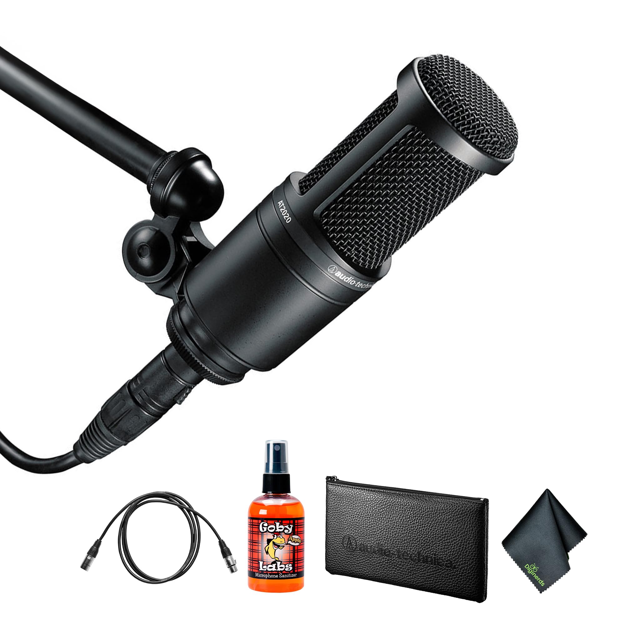 AT2020 Cardioid Condenser Microphone (Black) + Microfiber Cleaning Cloth + Goby Labs Micr…