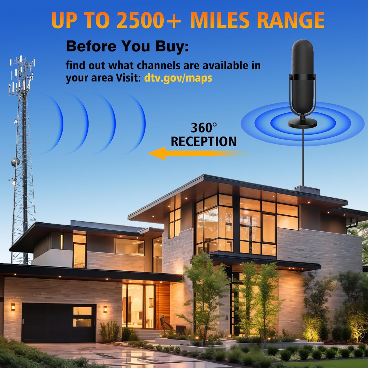 2026 TV Antenna,TV Antenna for Smart TV with 360° Signal Booster Reception,Digital TV Antennas Indoor 3500+ Miles Range Support 8K 4K 1080p TVs,Portable HD Antenna for Local Channels-30ft Coax Cable