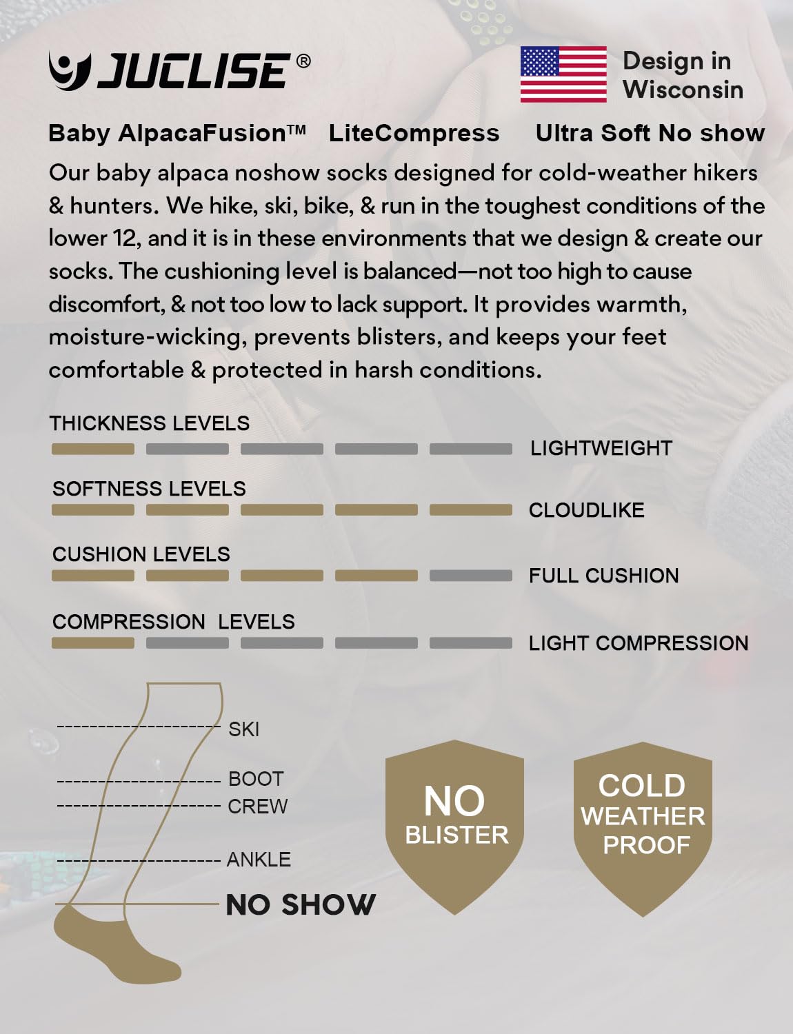 Juclise Calcetines de lana de alpaca para cualquier temporada, de peso medio, merino, para exteriores, para hombres y mujeres, absorben la humedad, para senderismo, acolchados, transpirables, Pebble
