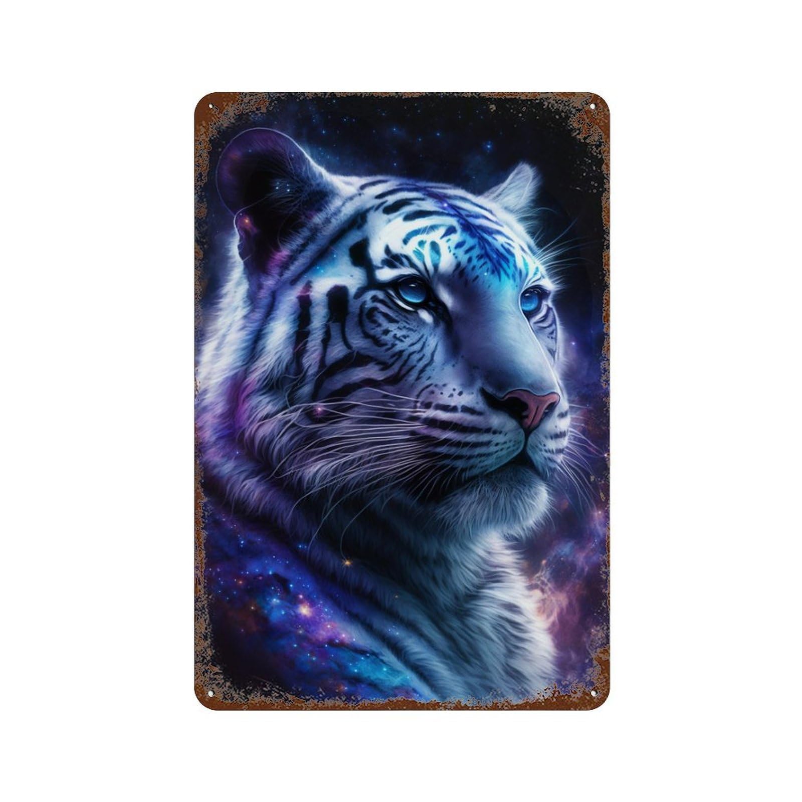 Rust Effect Galactic Tiger Portrait -9 Rustic Tin Plaque 11.8"x7.9", Industrial Home Decor for Bistro, Counter And Cafe Decor