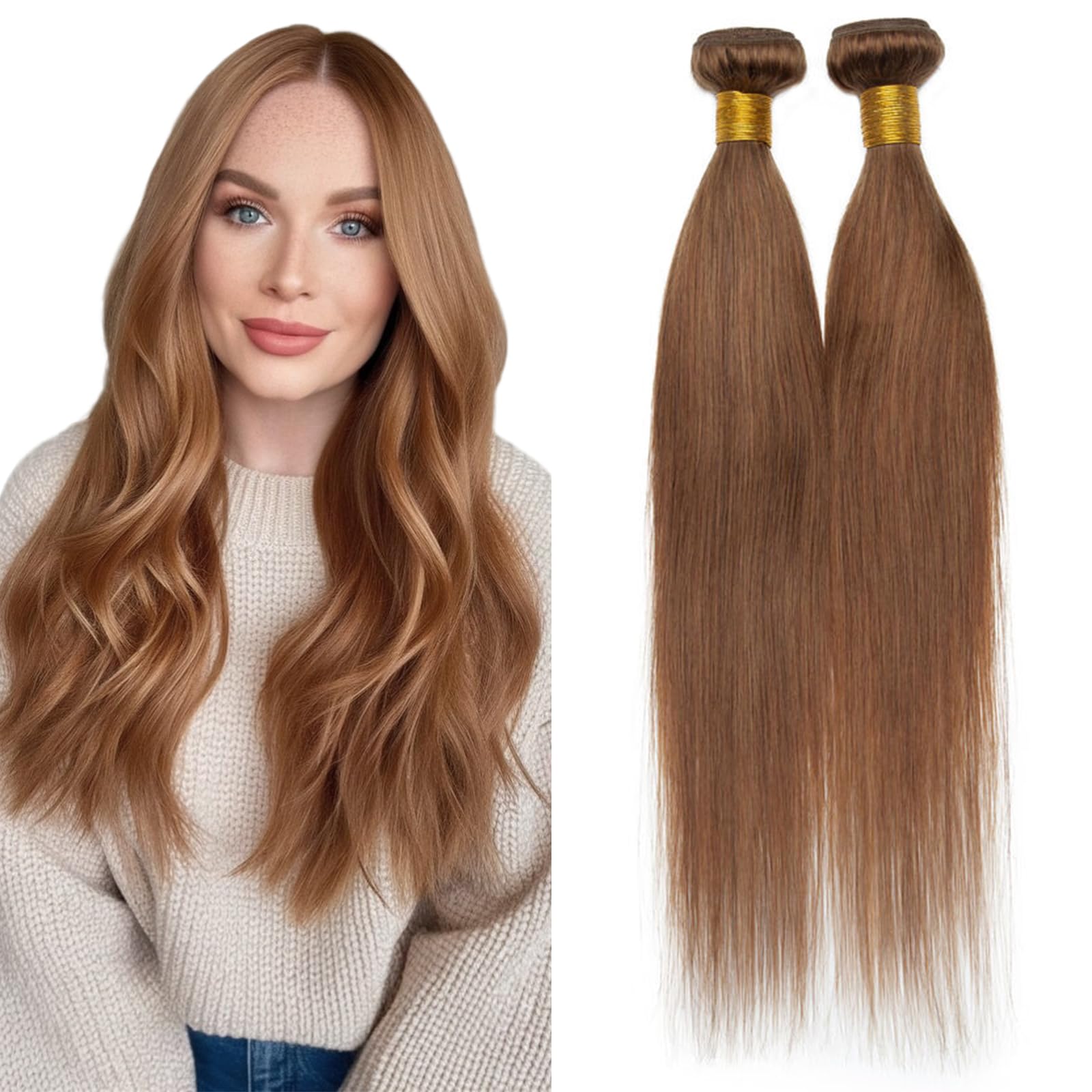 Benehair Weft Hair Extensions Real Human Hair 100g Full Head Invisible Straight Double Weft Weave Extensions for Women Silky #6 Light Brown 16 Inch