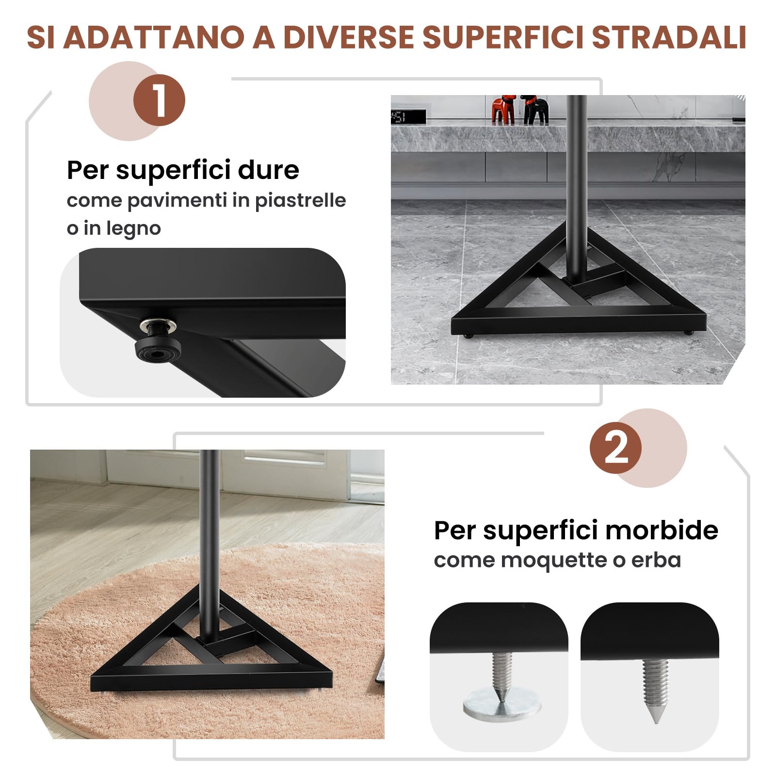 GYMAX Set di 2 Supporti per Altoparlanti, Regolabili in Altezza, con Base Triangolare, Adesivi Antiscivolo, Piattaforma Quadrata da 23 cm, Stativi per Casse per Casa, Studio