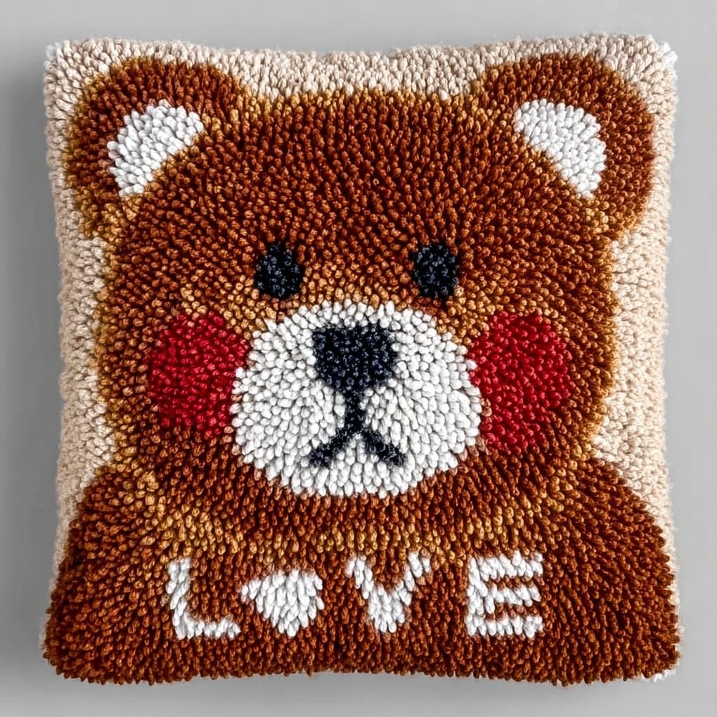 WallustrioaW Latch Hook Cushion Kits,Heart-Shaped Bear