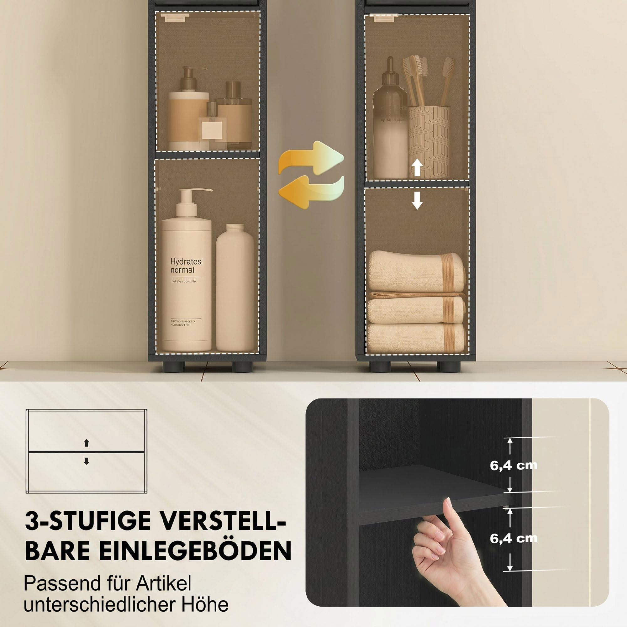 kleankin Badezimmerschrank schmal für kleine Räume 20 x 20 x 180 cm Schwarz