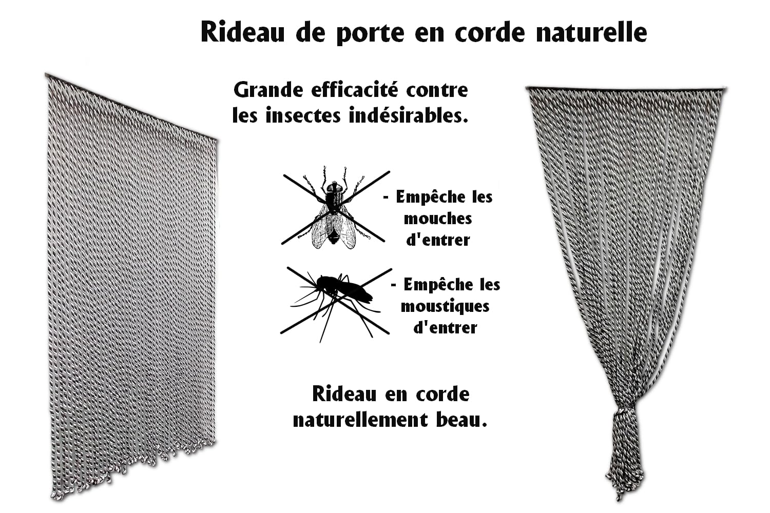 MadeinNature Tenda per Porta Naturale in Corda di Cotone Intrecciata di Alta Qualità per Interno ed Esterno, Larghezza 90 cm x Lunghezza 200 cm, Diversi Modelli (Grigio Chiaro, Grigio Scuro, Bianco