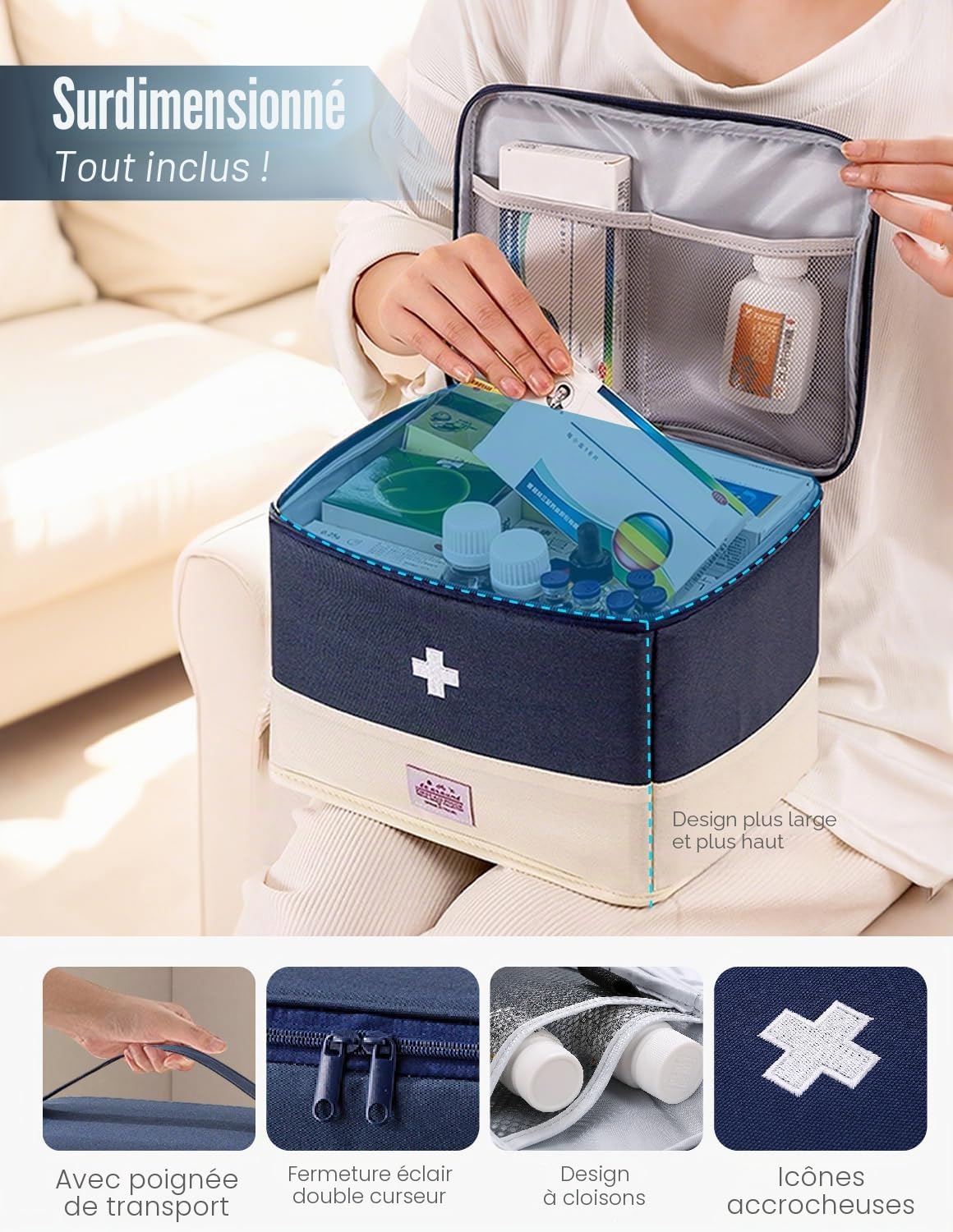 MIDINGCHA Boite Pharmacie, Set De 4 Trousse de Secours Vide, Boite Medicaments avec Compartiments, Rangement pour Maison, Bureau, Voyages