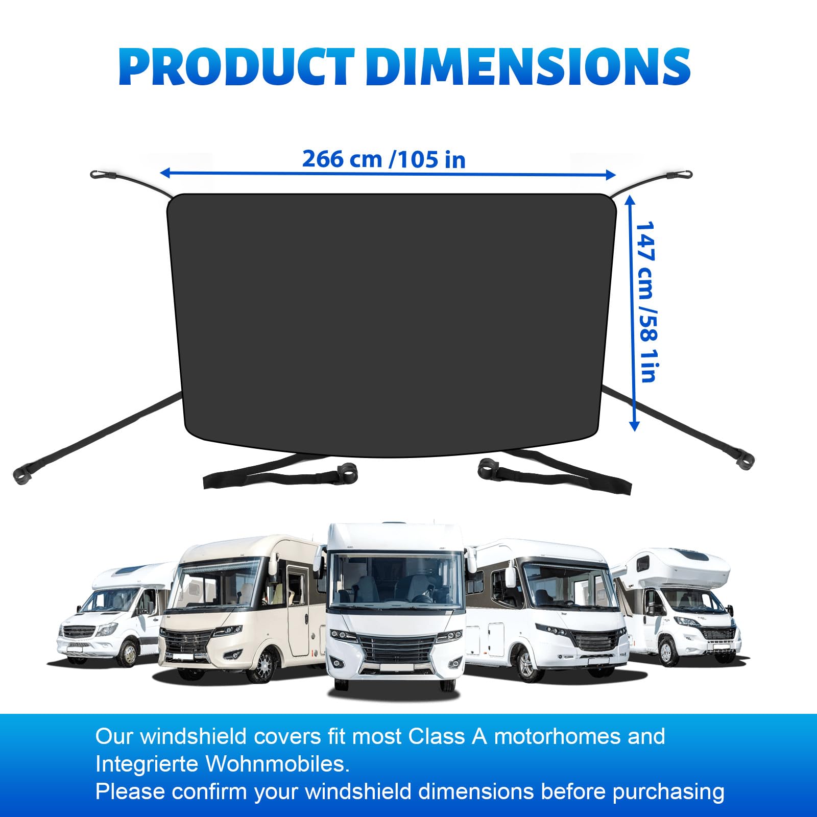 Funda para Parabrisas de Coche para Autocaravanas integradas, Funda Envoltura de Parabrisas de Lujo 600D para Clase A, Impermeable, Nieve, Hielo, Escarcha, Polvo, Sol (Negro) — view 2