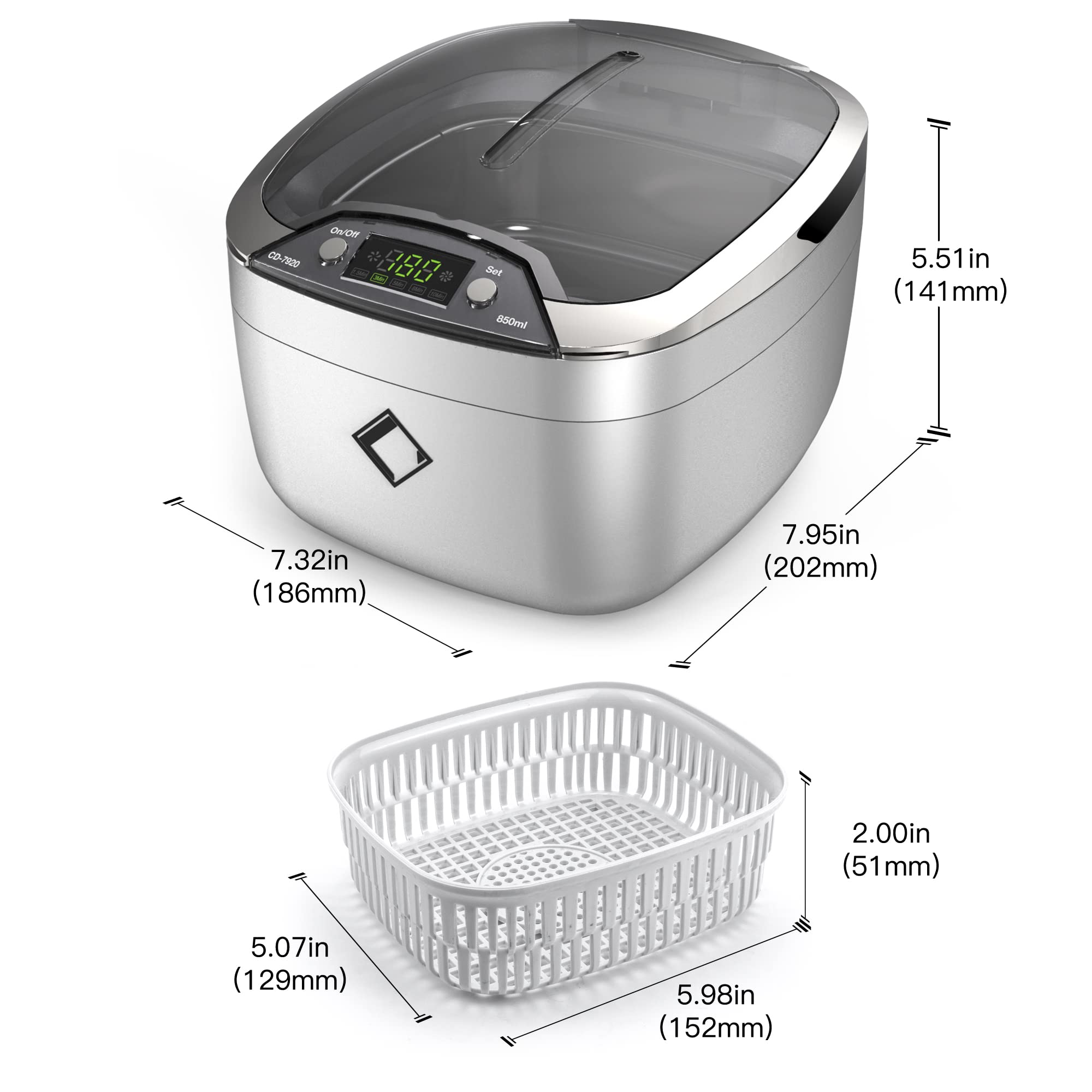 LifeBasis Dispositivo de limpieza por ultrasonidos, dispositivo ultrasónico de 850 ml, dispositivo digital con iluminación LED, limpieza de aparatos ortopédicos, baño ultrasónico para gafas, CD, DVD,
