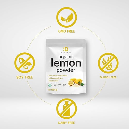 Miniatura 3 de Polvo de limón orgánico, 1 libra, fuente real de limón liofilizado, rico en vitamina C esencial, apoyo inmunológico natural, sabor y aroma de jugo