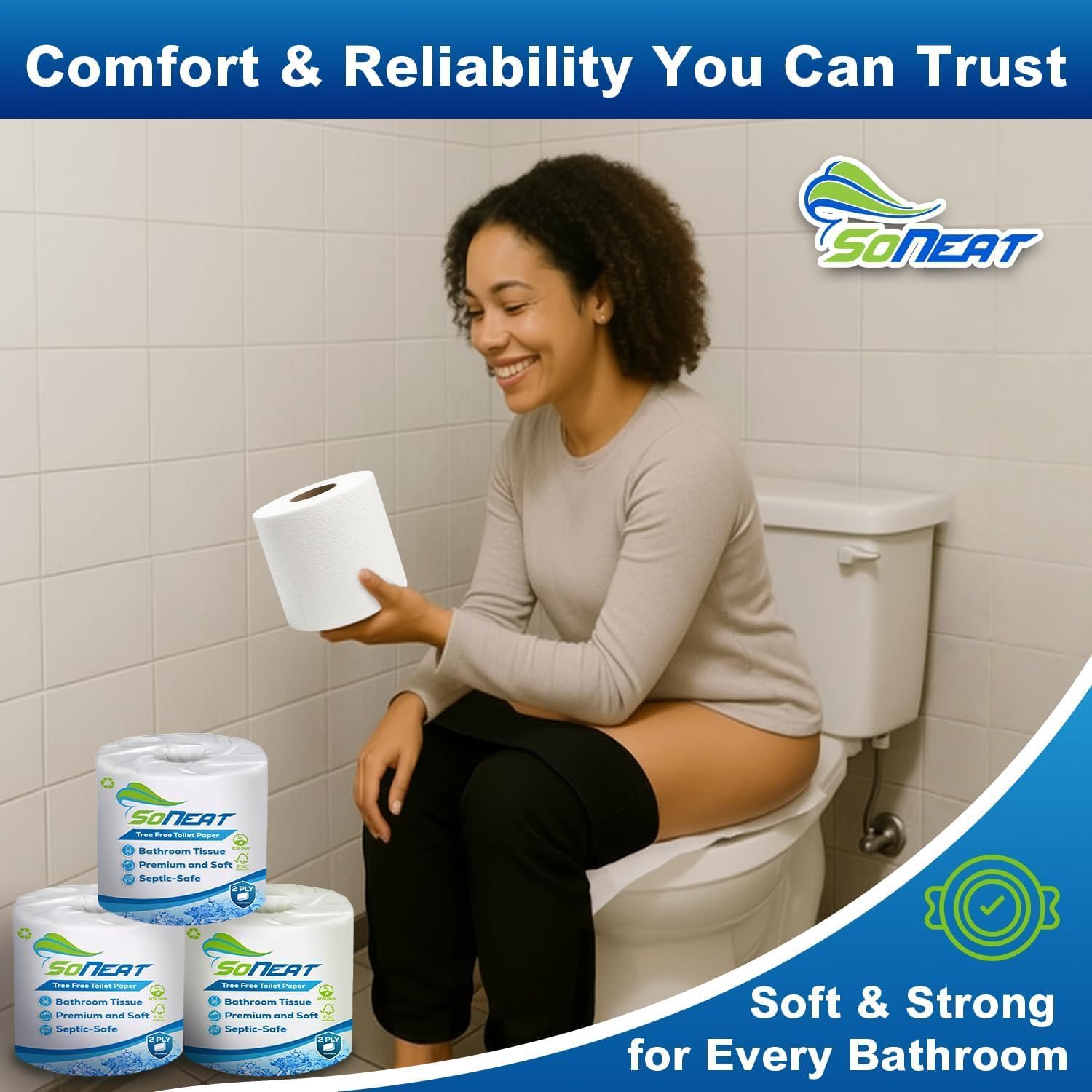 2-Ply Toilet Paper Bulk | Septic safe toilet paper | 40,000 Soft Sheets | 80 Rolls x 500 Sheets Each | Recycled Fiber & Strong Bath Tissue Mega Pack for Home & Commercial Use