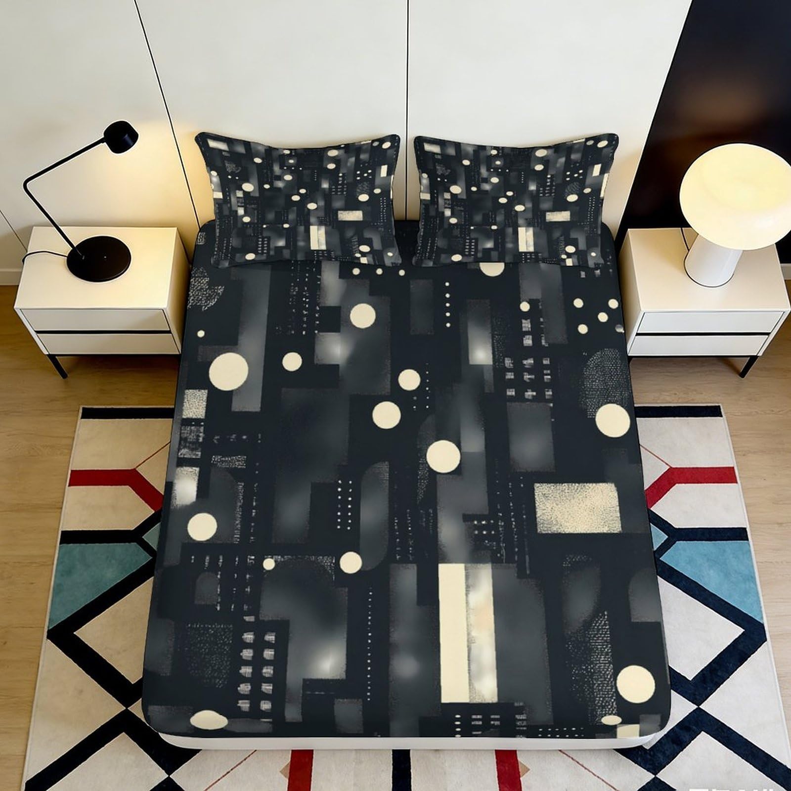 Ctjqhvmx Style-9 3D Printed Abstract Geometric Fitted Sheet Microfiber Deep Pocket Bedroom Bedding Full Wrap Abstract Mattress Fitted Cover 90X200x25cm 90X200x25cm
