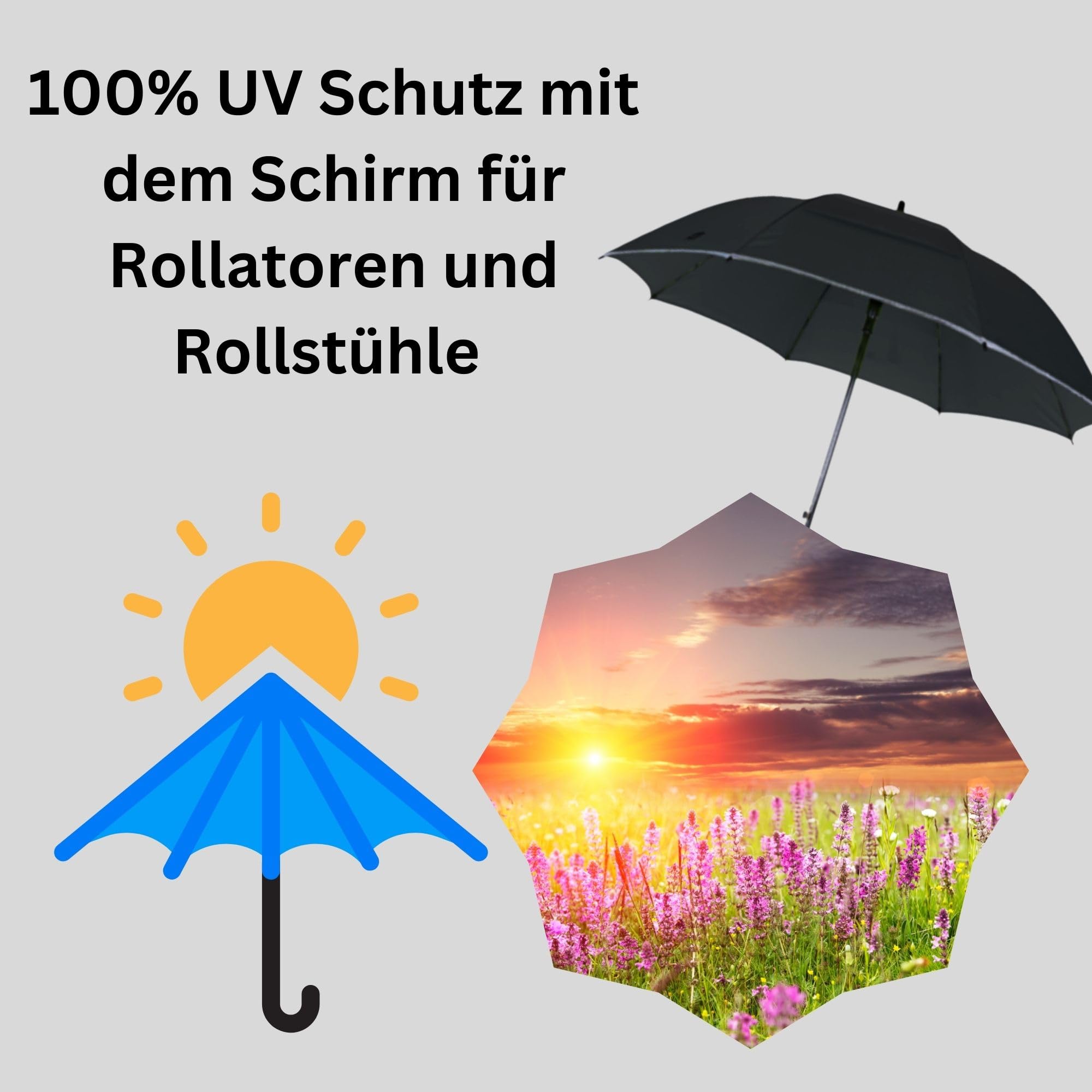 MPB Pieper - Paraguas universal con soporte y funda para sombrilla 99: la más alta calidad, fabricada en Alemania para lluvia, sol, viento, UV + Olanmarp banda con rayas