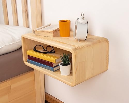 Miniatura 8 de Mesita de noche flotante de madera, mesita de noche, estante de mesita de noche, hecho a mano, estante de noche montado en la pared, estilo