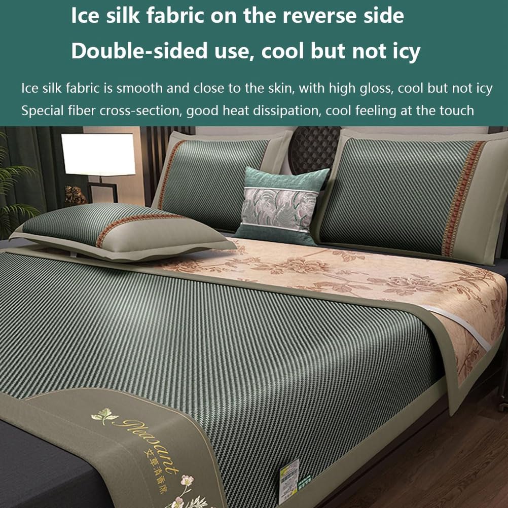 Estera de Cama de bambú, Plegable, Transpirable, de Doble Cara con Fundas de Almohada, Varios tamaños(Y,180 * 200cm)