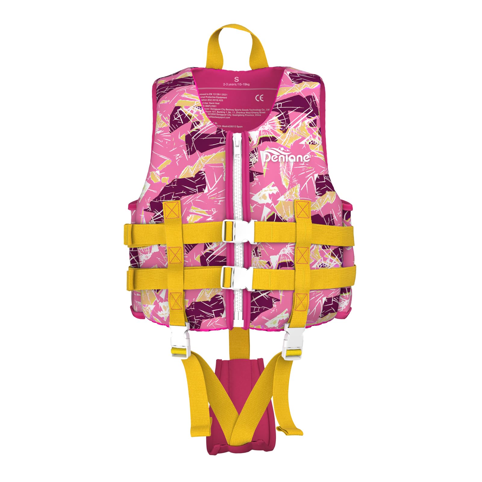 Swim Vest for Kids, 2-3 Years Toddler Swimming Float Vest, Children Training Buoyancy Aid with Collar Handle Safety Reinforced with Adjustable Safety Strap for Girls Boys - PINK/S (33-42 lb)