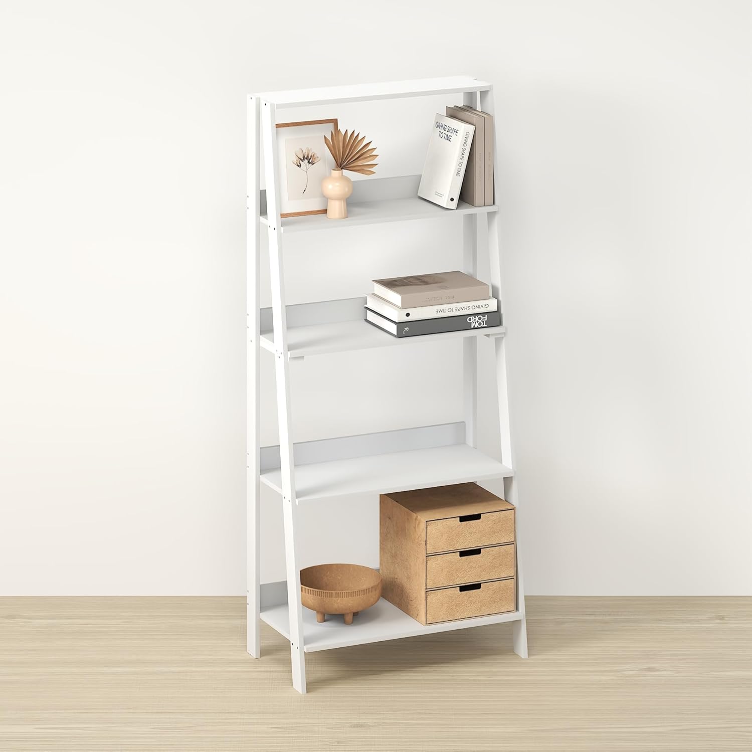 Narita Ladder Shelf, 5-Tier Bookshelf, Freestanding Bookcase Storage Rack Organizer, for Home Office, Living Room, Bathroom, Ebony