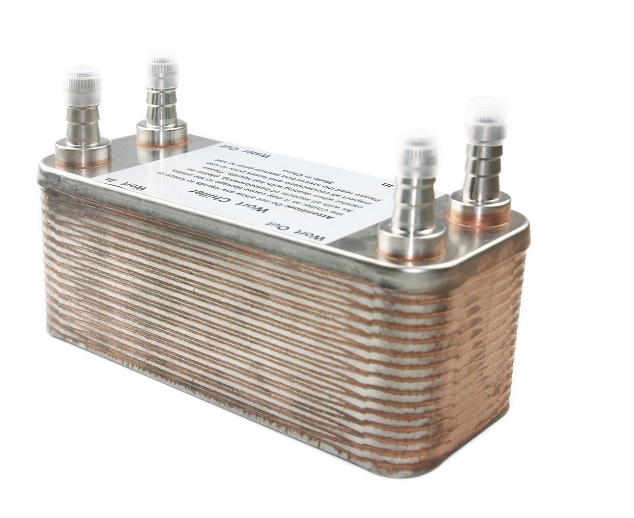 Brazed 30-Plate Heat Exchanger and Wort Chiller - Gas Type Fitting 12.8mm - Copper Brazed Wort Chiller - Stainless Steel Beer Chiller