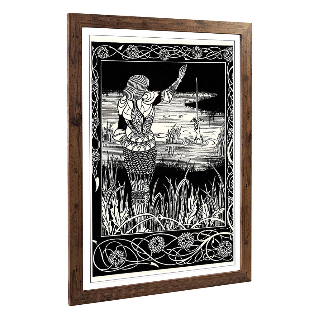 Big Box Art Framed Print of Aubrey Beardsley Excalibur in The Lake Design | Wall Art Picture | Home Decor for Kitchen, Living Room, Bedroom, Hallway, Walnut, A2 / 24.5x18 Inch / 62x45cm