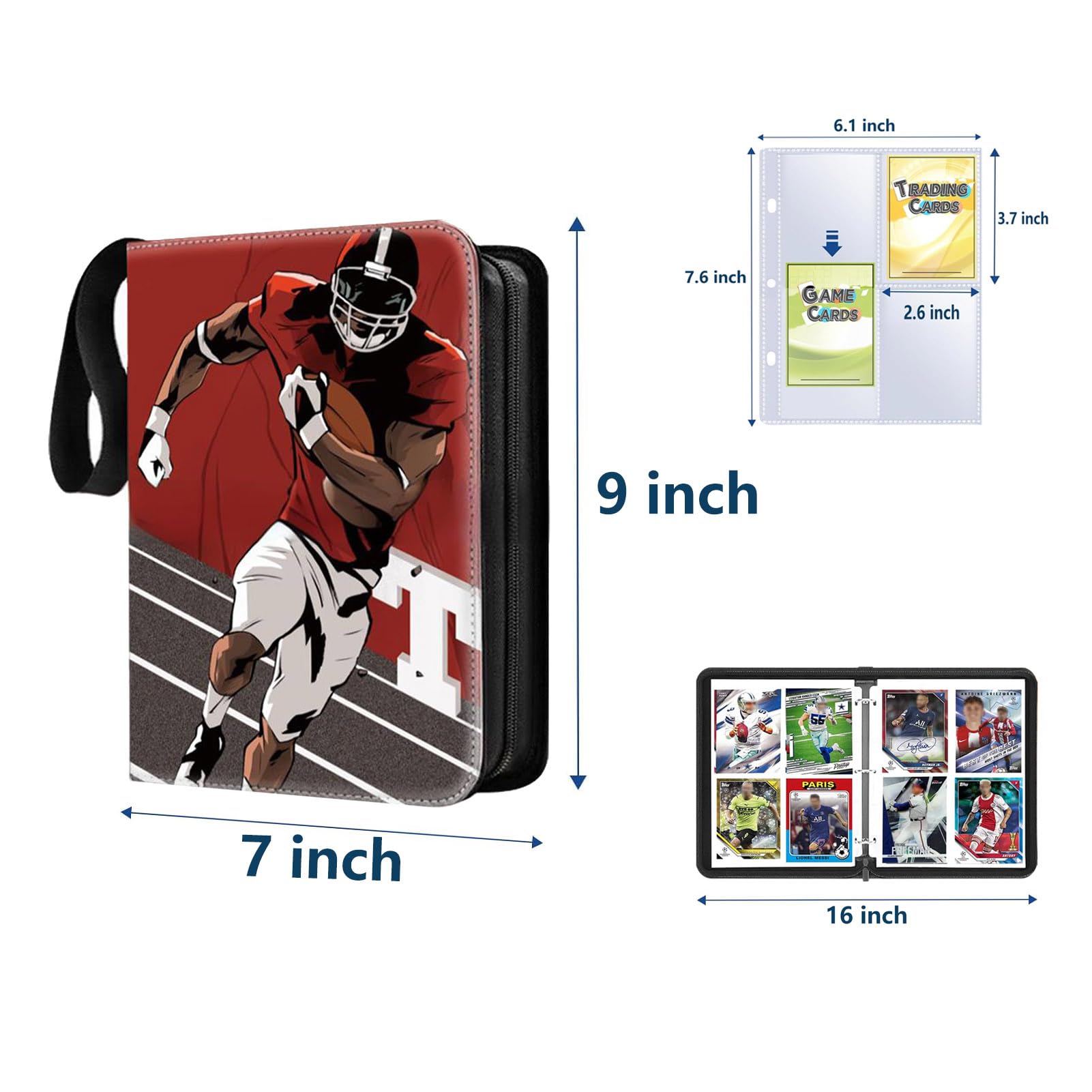 Rugby Card Binder for Cards Binder 4 Pocket,Compatible with Cards, 4 Pocket Pages Sleeves Hold up 400 Cards.Trading Card Binder with Sleeves?Card Holder Collector (Rugby, 4 Pockets 400 Cards)