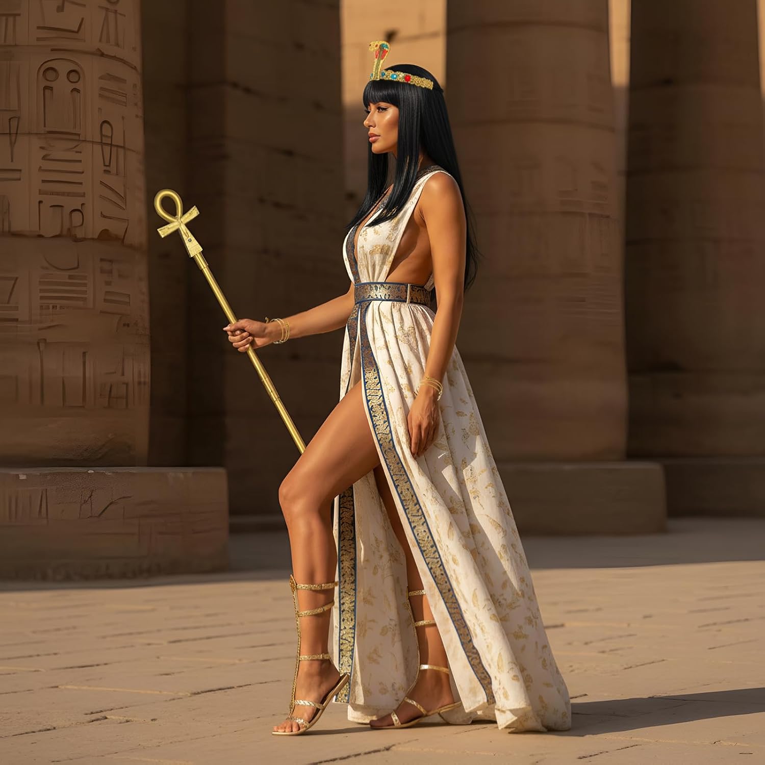 Unittype Cleopatra Costume Accessories Including Egyptian Headpiece Swirl Snake Bracelets Braided Wig Sandals for Women - Image 6