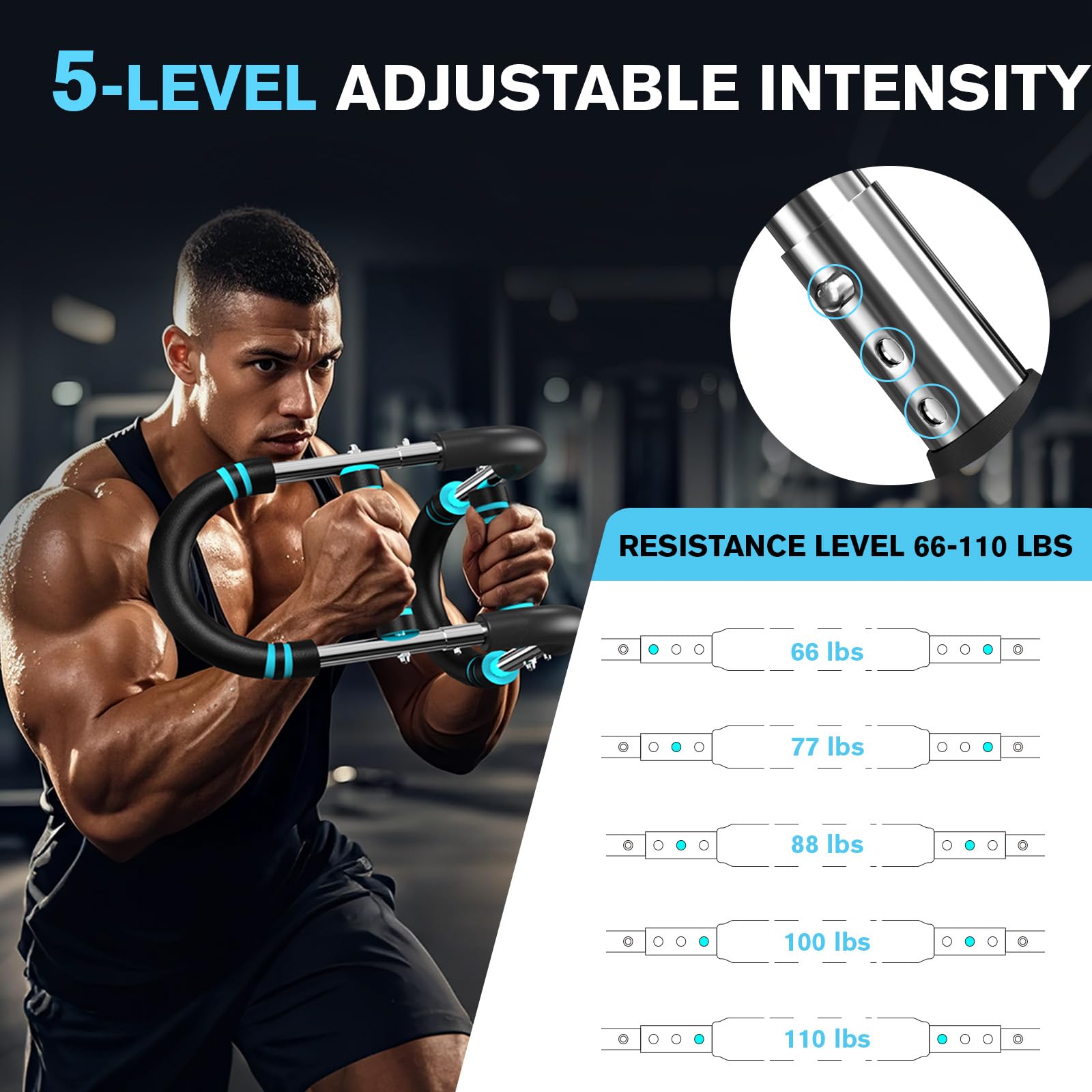 Twister Armtrainer, U-VKK 5-stufig Verstellbarer Brusttrainer (30-50 kg),tragbar mit abnehmbarem Design，fitnessgeräte für zuhause Für das Armmuskeltraining, Blau und Schwarz