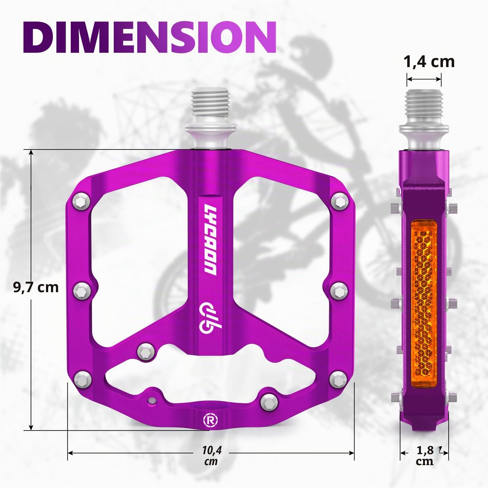 LYCAON Pédales de vélo - Pédales de vélo de Route/VTT - 3 roulements CNC en Alliage d'aluminium - Antidérapantes - Broche CR-MO - 9/16" Pédales Plates antidérapantes