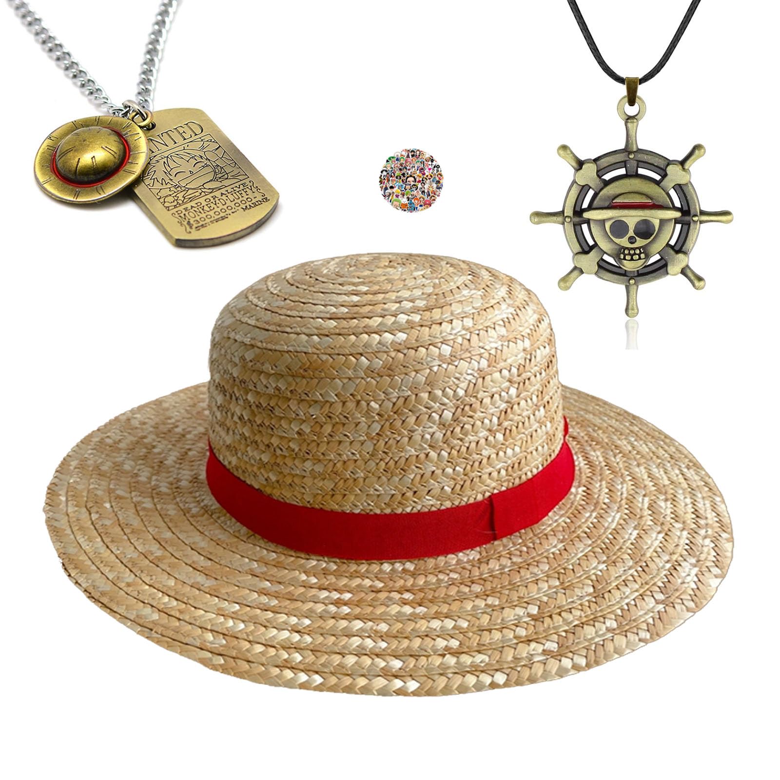 Zaky Skeleton The Straw Hat Luffy Pendant Necklaces Cosplay Anime Hat Straw OP Nautical Charms Necklace with Cartoon Zoro Character Stickers 13 PCS
