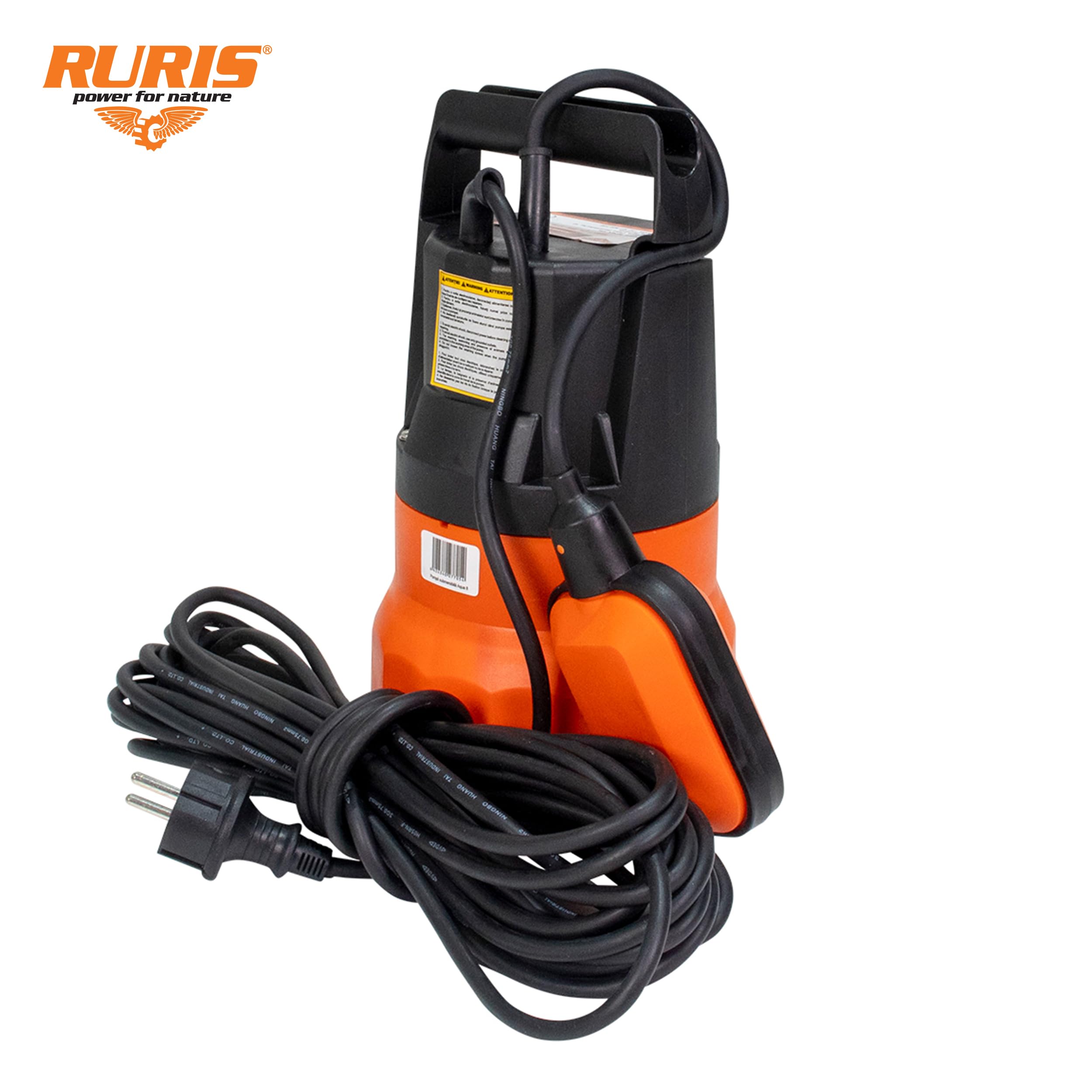 RURIS POWER FOR NATURE Aqua 8 - Pompe Submersible pour Eaux Claires 400W, Débit 7m³/h, Hauteur de Refoulement 7m, Avec Flotteur, Câble 10m, Idéale pour Puits, Cave, Piscine et Irrigation