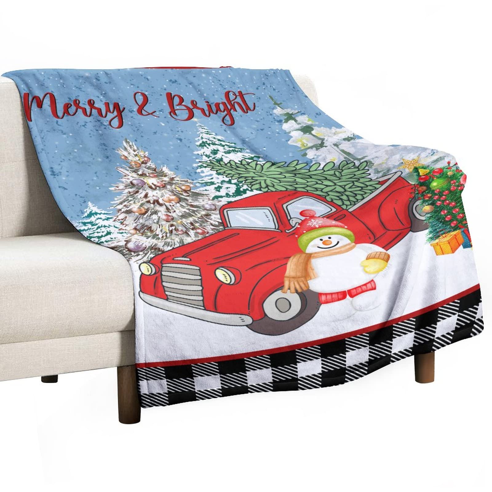 Couverture lit et canapé Merry & Bright : plaid flocon de neige et bonhomme de neige double face