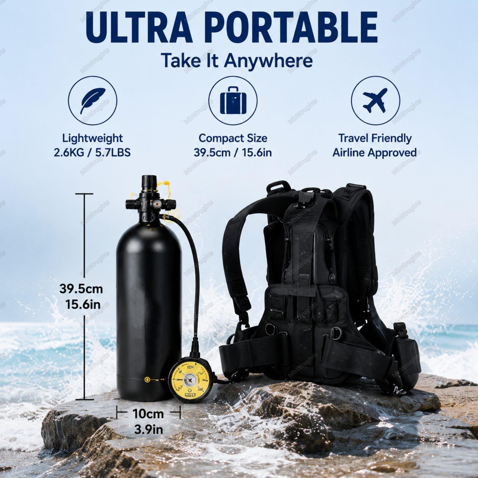 Kit de plongée Portable 3000 PSI, Bouteille de plongée 3L/4L avec Harnais Dorsal réglable, Mini équipement de plongée de Secours pour la plongée Loisir Green4L-B