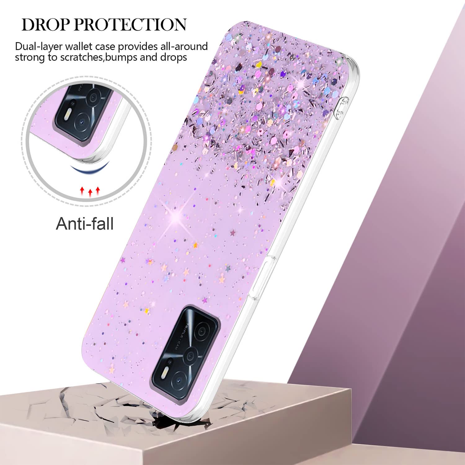 Cover Per Oppo A16 / A16s / A54s + 2 Vetri Temperati - Custodia Trasparente In TPU Morbida, Ultrasottile Con Angoli Rinforzati (Rosa/Verde) - copertina