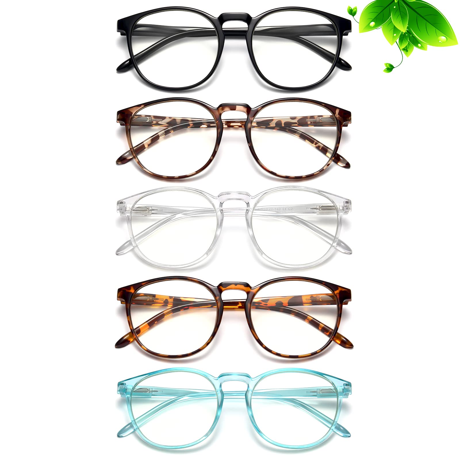 MIGSIR Stylish Blue Light Glasses Women Men 5 Pack - Ease Computer Screen Eye Strain Fake fashion Round Eyeglasses w/Clear Lens