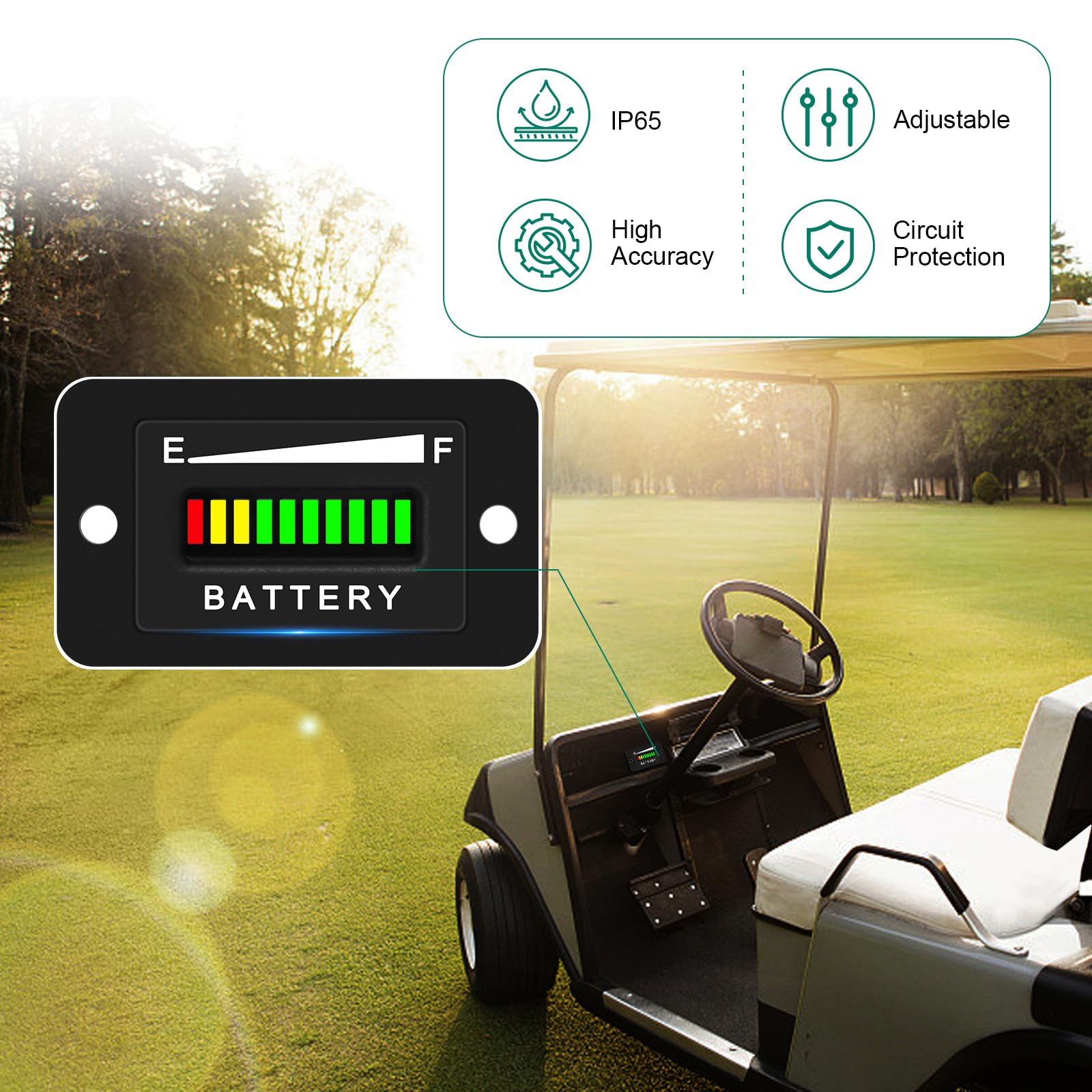 Led Battery Level Indicator,48V Battery Gauge,Applicable to Golf Cart Meter,Fork Lifts,Club Car,Motorhome etc Gauge Meter
