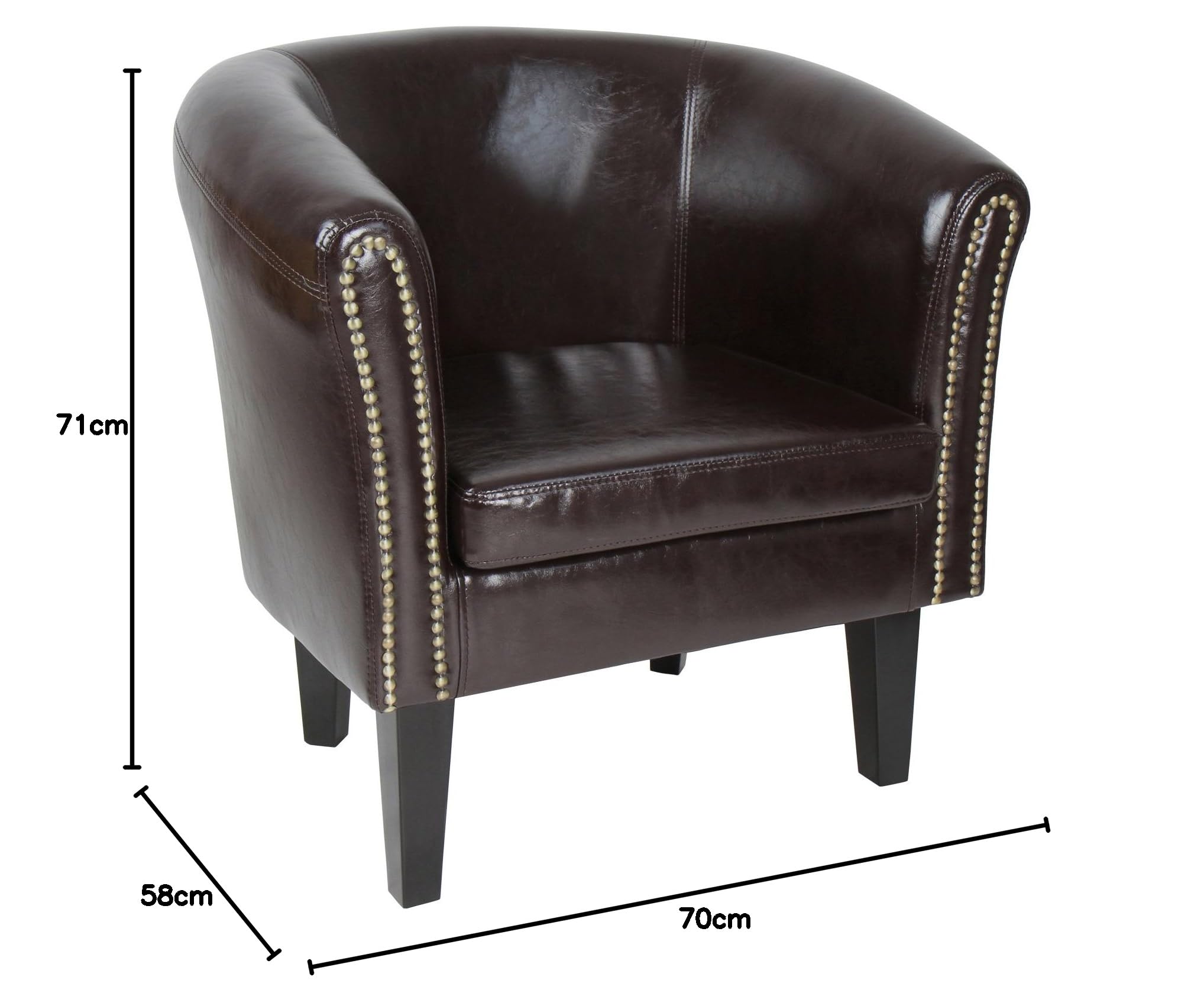 Miadomodo® Fauteuil Chesterfield - Lot de 1 ou 2, en Simili Cuir et Bois, avec Éléments Décoratifs en Cuivre, 58 x 71 x 70 cm, Couleur au Choix - Chaise, Meuble de Salon (Lot de 1,Marron)