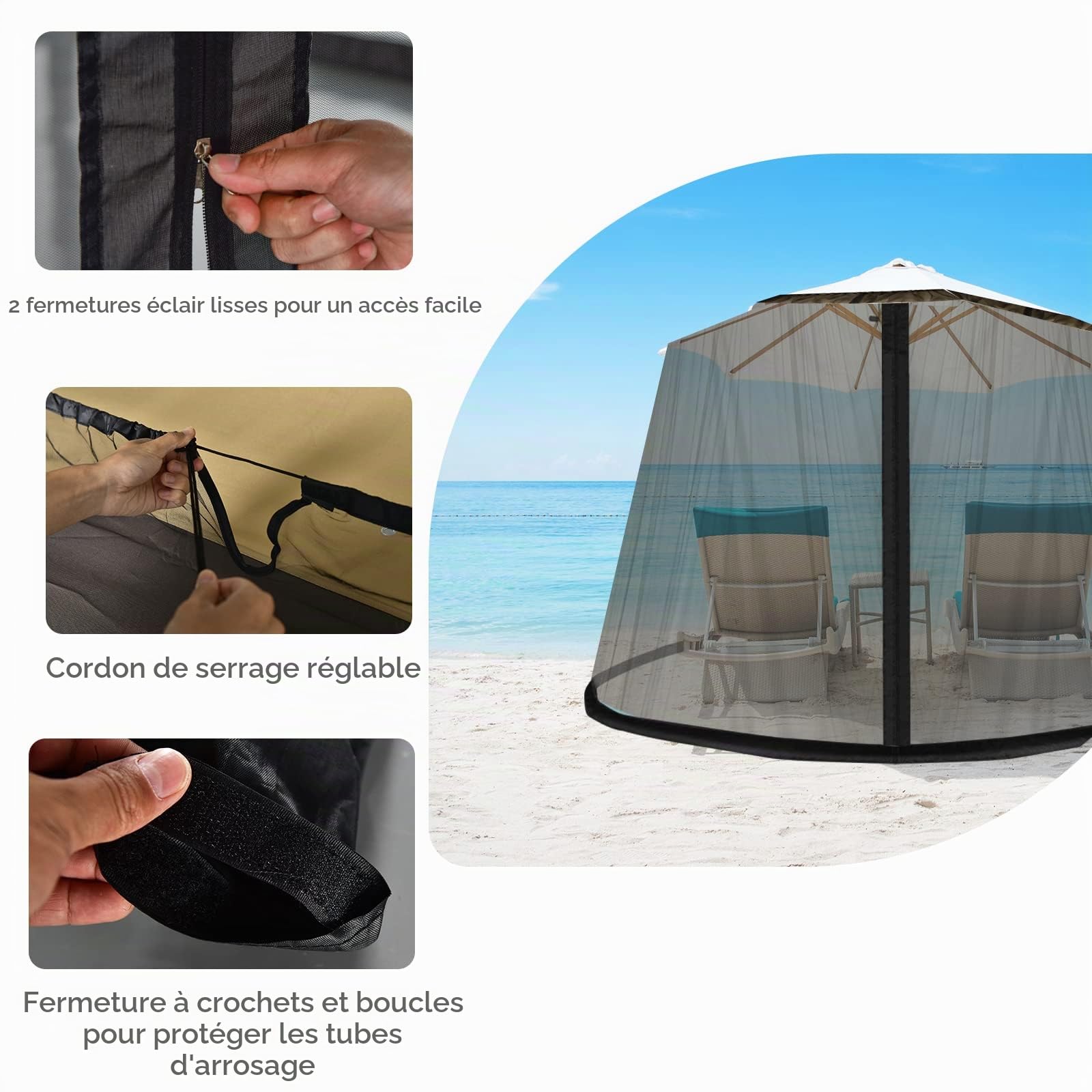 LIFEZEAL Moustiquaire pour Gazebo en Polyester et PVC, Tonnelle de Jardin ø2,5x3 M avec 2 Portes à Fermeture Eclair, Moustiquaire Réglable pour Parasol, Parapluie 2,5-3 M, Patio Parasol (Noir)