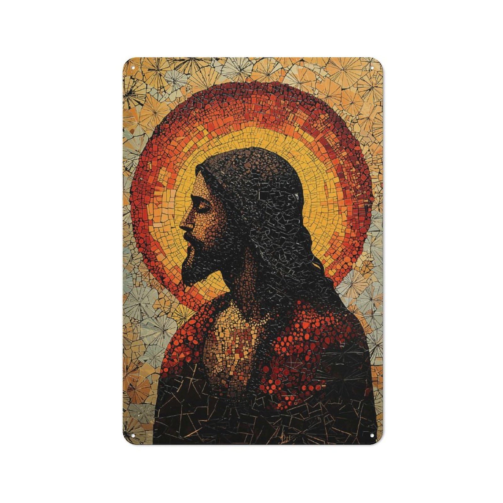 Junmoney Mosaic Jesus Portrait Retro Tin Sign 30X20cm For Bar Or Restaurant, For Collectors Of Retro Metal Wall Decor