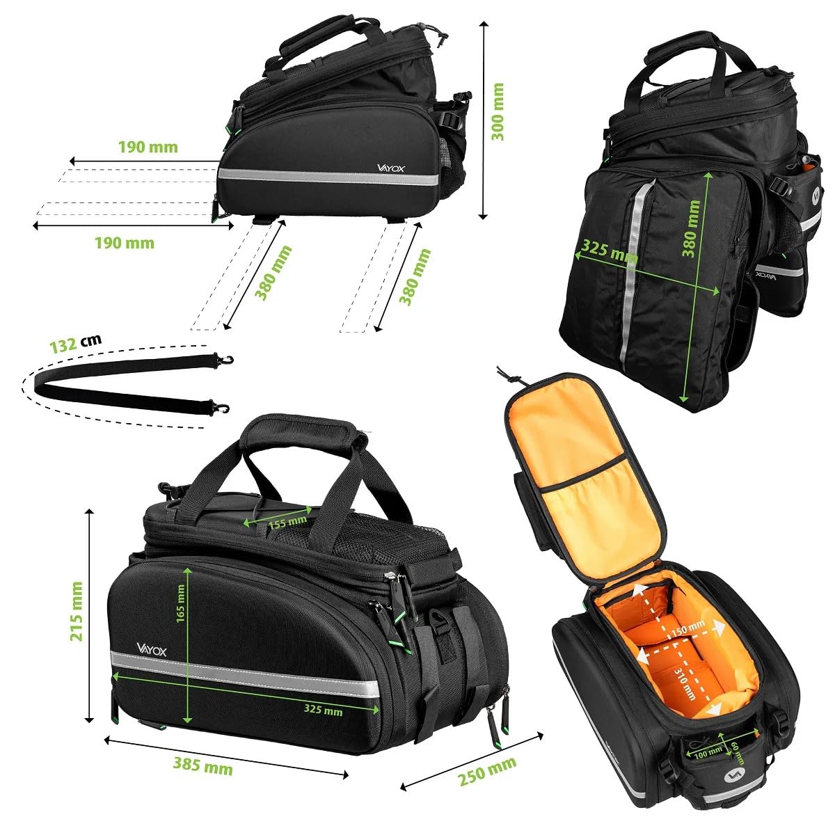 VAYOX 35L fahrradtaschen für gepäckträger Erweiterbar Wasserdicht Regenhüll Premium fahrradtasche. Perfekte satteltaschen für Fahrrad mit Schultergurt, Bungee-Kordel, Flaschenhalter (10-35L)